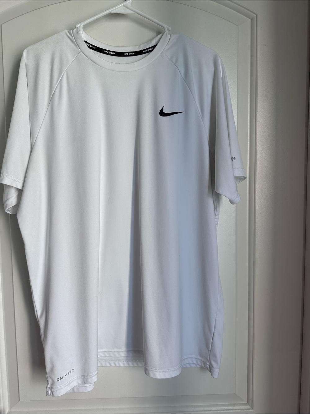 Nike White Dri-FIT Short Sleeve Athletic Tee with Black Swoosh